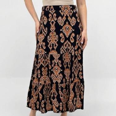 Imagem de Saia Doce Trama Estampada Midi em Tecido Feminina-Feminino