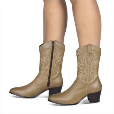 Imagem de Bota Feminina Western Couro Legitimo Avela Salto Bloco Texana 8805-Feminino