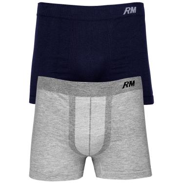 Imagem de Kit com 2 Cuecas Boxer Algodão Marinho/Mescla Rioman 5447 P