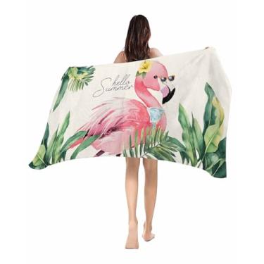 Imagem de Toalhas de praia grandes flamingos rosa de verão - toalhas de praia de microfibra grandes de 58,4 cm x 119,4 cm para crianças e adultos, folha de palmeira de secagem rápida, toalha de praia absorvente