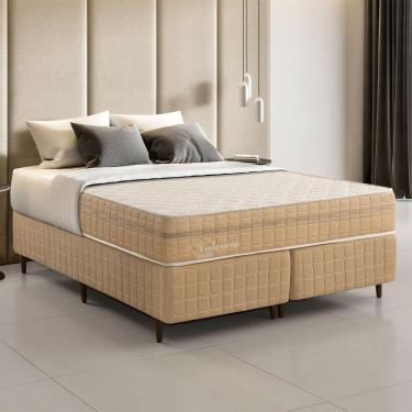 Imagem de Kit Conjunto Colchão King Valência Molas Ensacadas Individualmente + Box Blindado 193x61x203 - Bege