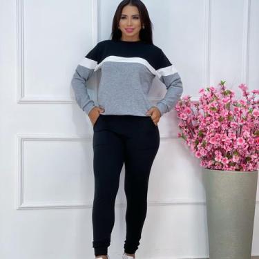 Imagem de Conjunto Feminino de Moletinho Preto Com Cinza - SELLERPRIMIUM, Preto 