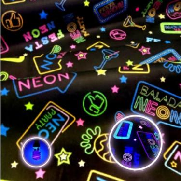 Imagem de TNT Neon Decorado Balada Neon Toalha Painel 2m x 1,4m Brilha na Luz Negra