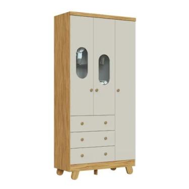 Imagem de Guarda Roupa Infantil Moveis Peroba Pingo 03 portas MDF , Off White am