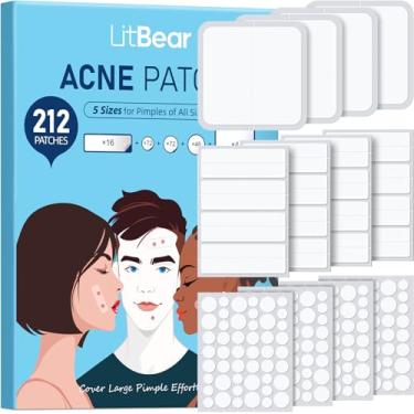 Imagem de LitBear Adesivos de espinhas grandes, 5 tamanhos, 212 contagens, adesivos grandes para acne no rosto, testa, corpo e costas, bandagens hidrocolóides para espinhas, manchas e grandes fugas, adesivos de