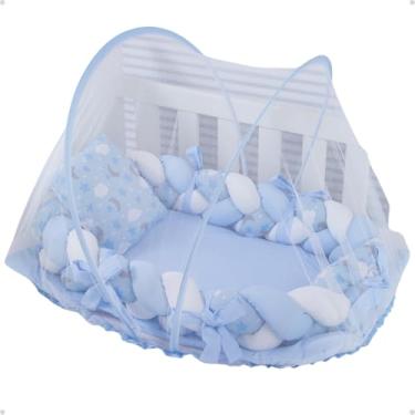 Imagem de Mosquiteiro Tule Elástico Com Ninho Redutor Berço Portátil (Azul - Estrela Lua)