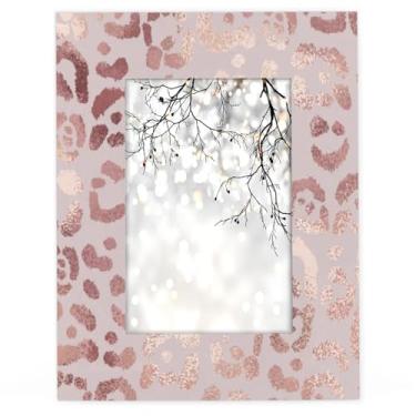 Imagem de cfpolar Porta-retrato de pele de leopardo ouro rosa, 10 x 15 cm, moldura de madeira maciça para fotos de 10 x 15 cm, molduras de acrílico de alta definição para decoração de casa de mesa e parede