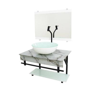 Imagem de Gabinete De Vidro 60Cm Apx Cuba Redonda - Mármore Branco