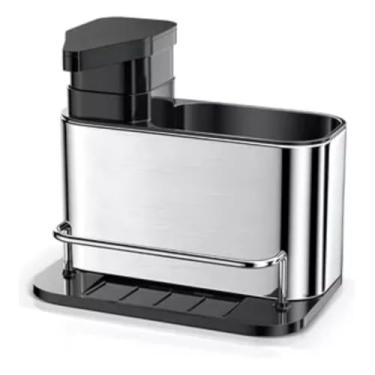 Imagem de Porta Detergente Inox com Dispenser Sabão Líquido, Suporte para Esponja e Organizador de Pia Cozinha ou Banheiro – Aço Inoxidável Durável e Antibacteriano Presente