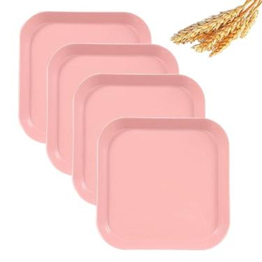 Imagem de Conjunto de pratos quadrados de palha de trigo de 15 cm, prato de jantar profundo inquebrável, leve, uso reutilizável para casa e cozinha (rosa, 4)