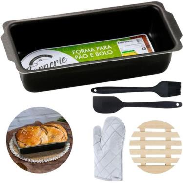 Imagem de Forma Pão 1,3L + Luva + Pincel + Espátula + Descanso Panela - Marcolar