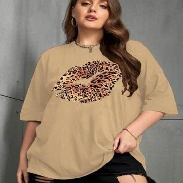 Imagem de Camiseta Unissex Cor Laranja Oversized Blusa Feminina Estampa Beijo On