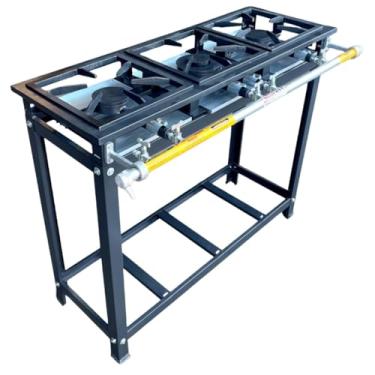 Imagem de Fogão Industrial 3 Bocas, Baixa Pressão, Aço, Grafite, Grelha 30x30, Queimador Chama dupla ou Misto (3 Queimadores duplos)