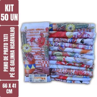 Imagem de Kit C/ 50 Un-Pano De Prato Pé De Galinha Estampado Tati Legítimo-66cm 