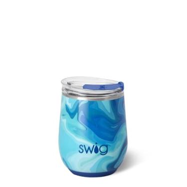 Imagem de Swig Life Copo de vinho de 340 g com tampa, aço inoxidável, lavável na lava-louças, portátil, copo de vinho com isolamento triplo (lagoa azul)