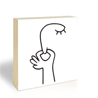 Imagem de Sinais engraçados de bloco de madeira de 12,7 cm x 12,7 cm - mau cheiro - decoração de mesa para casa de banho, prateleira de banheiro, sinal de caixa de madeira minimalista, presentes para família e