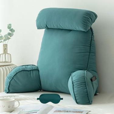 Imagem de HMBLAW Travesseiro ergonômico de leitura para descanso de cama com rolo de pescoço removível, com braços de suporte para livros, almofada de suporte lombar macia com densidade ideal, travesseiro de