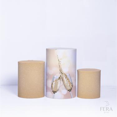 Imagem de Trio Capa Cilindro 3d Festa Ano Novo Sublimado Veste Fácil C/elástico