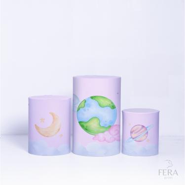 Imagem de Trio Capa Cilindro 3d Festa Astronauta Sublimado Veste Fácil C/elástico