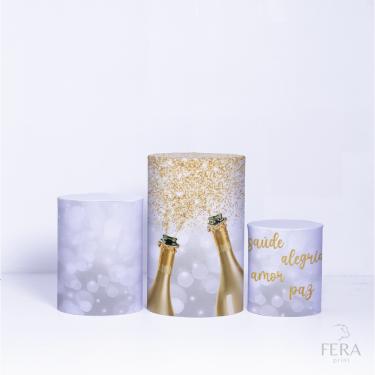 Imagem de Trio Capa Cilindro 3d Festa Ano Novo Sublimado Veste Fácil C/elástico