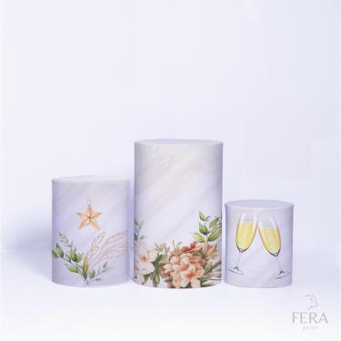 Imagem de Trio Capa Cilindro 3d Festa Ano Novo Sublimado Veste Fácil C/elástico