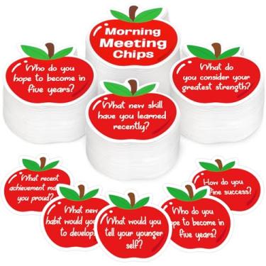 Imagem de JarThenaAMCS 100 peças Apple Morning Meeting Chips Cartões de resposta a perguntas para iniciantes de conversa para sala de aula de volta às aulas suprimentos para estudantes