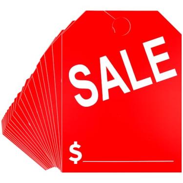 Imagem de Moorovgi 50 pacotes de etiquetas de venda de carro etiquetas espelhadas, concessionária de carro para venda, 21 x 29 cm, preço de venda, etiquetas de pendurar para espelho de carro (vermelho)
