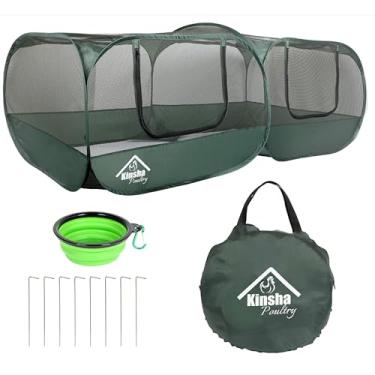 Imagem de Kinsha Galinheiro grande portátil para pequenos animais - Caneta de galinha dobrável para ambientes externos - Completa com uma tigela alimentadora de galinha e saco de armazenamento