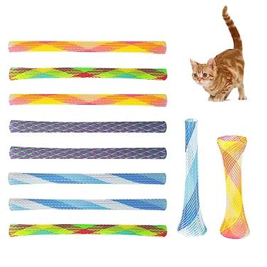 Imagem de Andiker 10 peças de brinquedo para gatos, brinquedo de mola de plástico dobrável telescópico de malha de nylon de 13 cm, brinquedo de mastigar multicolorido, brinquedos interativos para gatos em