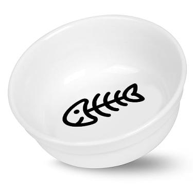 Imagem de COMESOON Tigela de cerâmica para gatos de 12,7 cm com padrão de espinha de peixe, tigela de comida para gatos para comida e água, pratos saudáveis para gatos internos e cães pequenos, pode ser lavada