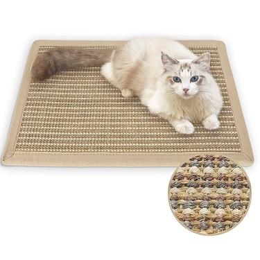 Imagem de FUKUMARU Tapete arranhador para gatos, 60 x 40 cm, tapetes de sisal natural para gatos, tapete horizontal para arranhar o chão para gatos, protege tapetes e sofás (creme - espesso)