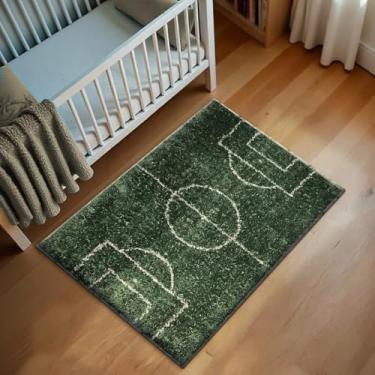 Imagem de 1 Tapete Quarto Infantil Peludo Beira Cama 100x150 Oa Jk Vr (M03 FUTEBOL VERDE Musgo Escuro Bege- FELPUDO ESTAMPADO)