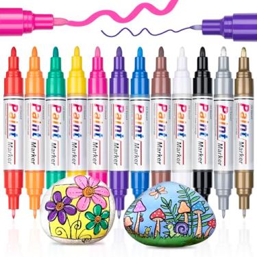 Imagem de KERIFI Marcadores de tinta à base de óleo, 12 cores, canetas de tinta à prova d'água, para uso externo, secagem rápida, marcadores permanentes para pintura de rocha de metal, vidro, madeira, tecido