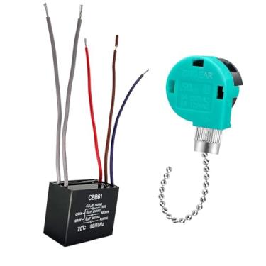 Imagem de IEUDNS Acessório para interruptor de ventilador de teto, luminária de parede profissional, capacitor de substituição CBB61, 3 velocidades, 5 fios, controle, Corrente de Prata