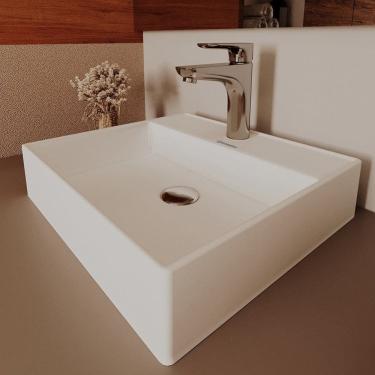 Imagem de Cuba de Apoio para Banheiro/lavabo Cerâmica Quadrada 34 Cm Branco Brilho