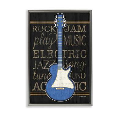 Imagem de Stupell Industries Desenho de arte de parede em tela flutuante cinza com motivo de guitarra elétrica azul por Jennifer Pugh, 43 x 63 cm