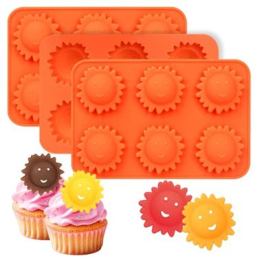 Imagem de Hewomate Molde de silicone solar, pacote com 3 moldes de chocolate solar, molde de sol sorridente para mini-sabonetes, doces de eclipse solar, cubos de gelo, lembrancinha de festa com tema de luz do