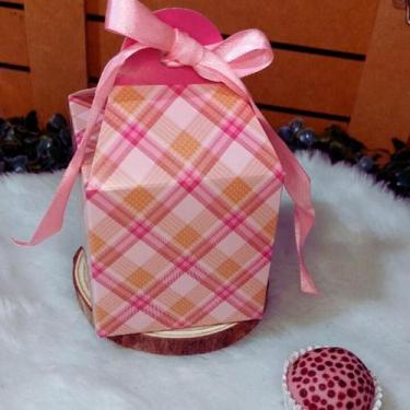 Imagem de Caixa para docinhos Pink Plaid Carber  c/10 un 