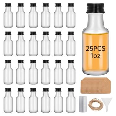 Imagem de eispap Mini garrafas de licor de vidro de 28.3 g com tampas, pequenas garrafas de vinho de vidro, reutilizáveis, vazias, com tampa de rosca preta de alumínio para Natal, aniversário, casamentos