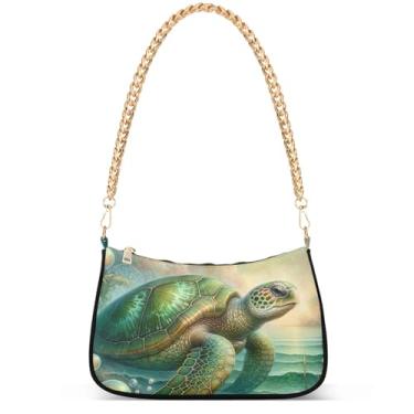 Imagem de Yellow Ducks on Blue Phone Wallet Purse Hobo Designer Bag Women Handbags Shoulder Strap Moon Ladies Shoulder Bag, Arte vintage de tartaruga marinha