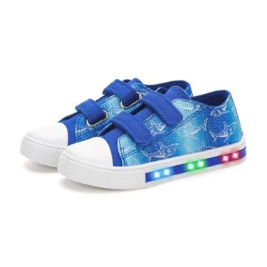 Imagem de Tênis infantil infantil de lona para meninos e meninas, cano baixo, casual, ao ar livre, com alças ajustáveis, Tubarão azul, 10 Toddler
