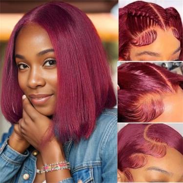 Imagem de Selina 99J Borgonha Lace Front Wigs Cabelo Humano Bob Peruca 4X4 Fechamento Hd Para Mulheres Transparente 150% Densidade 14"