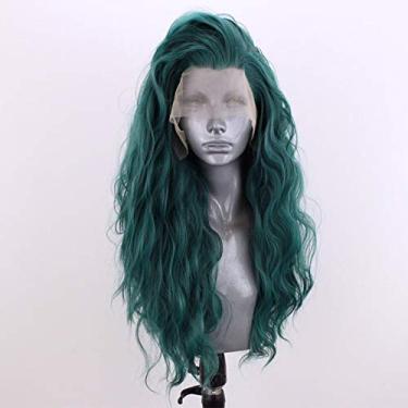 Imagem de SeraphicWig Linda Peruca Sintética Verde Solta Com Cachos, Renda Frontal Para Mulheres, Longa, Cacheada, Ondulada, De Aparência Natural, Resistente Ao Calor, Cabelo Fibra, Tamanho Bebê, 24 Polegadas