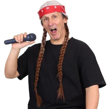 Imagem de FantaLook Peruca Longa Cinza Prateada E Marrom Com 2 Rabos De Cavalo Barba Bandana Para Fantasia Halloween Masculina