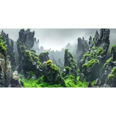 Imagem de BATRUG Fundo de aquário natural de floresta de montanha 91 x 50 cm, imagem 3D de decoração de aquário subaquático, vegetação de recife com fita dupla face de 10 EVA