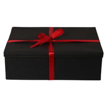Imagem de Caixa preta para presente padrão premium luxo tamanho P M ou G com fitas para laço vermelha ou dourada Para Presentes Especiais, Kits ou Brindes dia dos namorados (Laço vermelho, G 42x15x28)