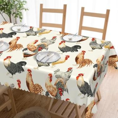Imagem de OERJU Toalhas de mesa de galo para mesas retangulares com tema de frango, toalha de mesa rústica de tecido de fazenda para festas, restaurante, piquenique, cozinha, casa, jantar, mesa, decoração 152 x