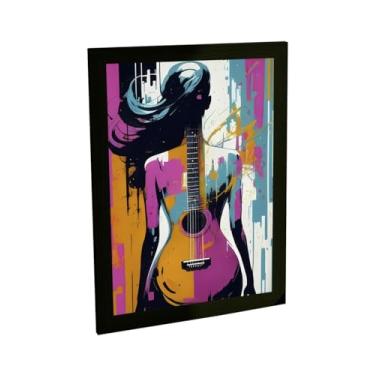 Imagem de Quadro Decorativo Mulher Corpo Violão Ilustração Colorida Poster Quarto Sala