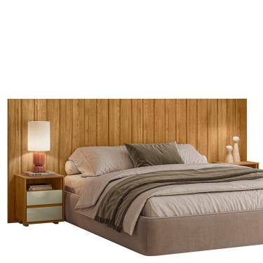 Imagem de Cabeceira Casal Extensível Frida Casal Queen King MDF Cumaru Opala Com Mesas de Cabeceira Madetec Móveis
