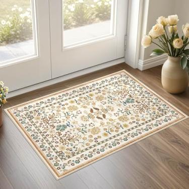 Imagem de UERMEI Tapete de porta Tapete de entrada: Tapete de área lavável 2x3 Boho Floral Pequeno Tapete - Tapete de Pelo Baixo Antiderrapante para Entrada Cozinha Porta da Frente Banheiro Entrada Quarto de